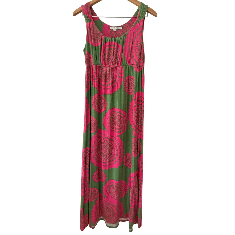 Boden Boho‎ Brunch Pink Green Floral Medallion Empire Waist Maxi Dress US 10R